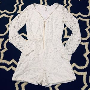 White Lace Long Sleeve Romper